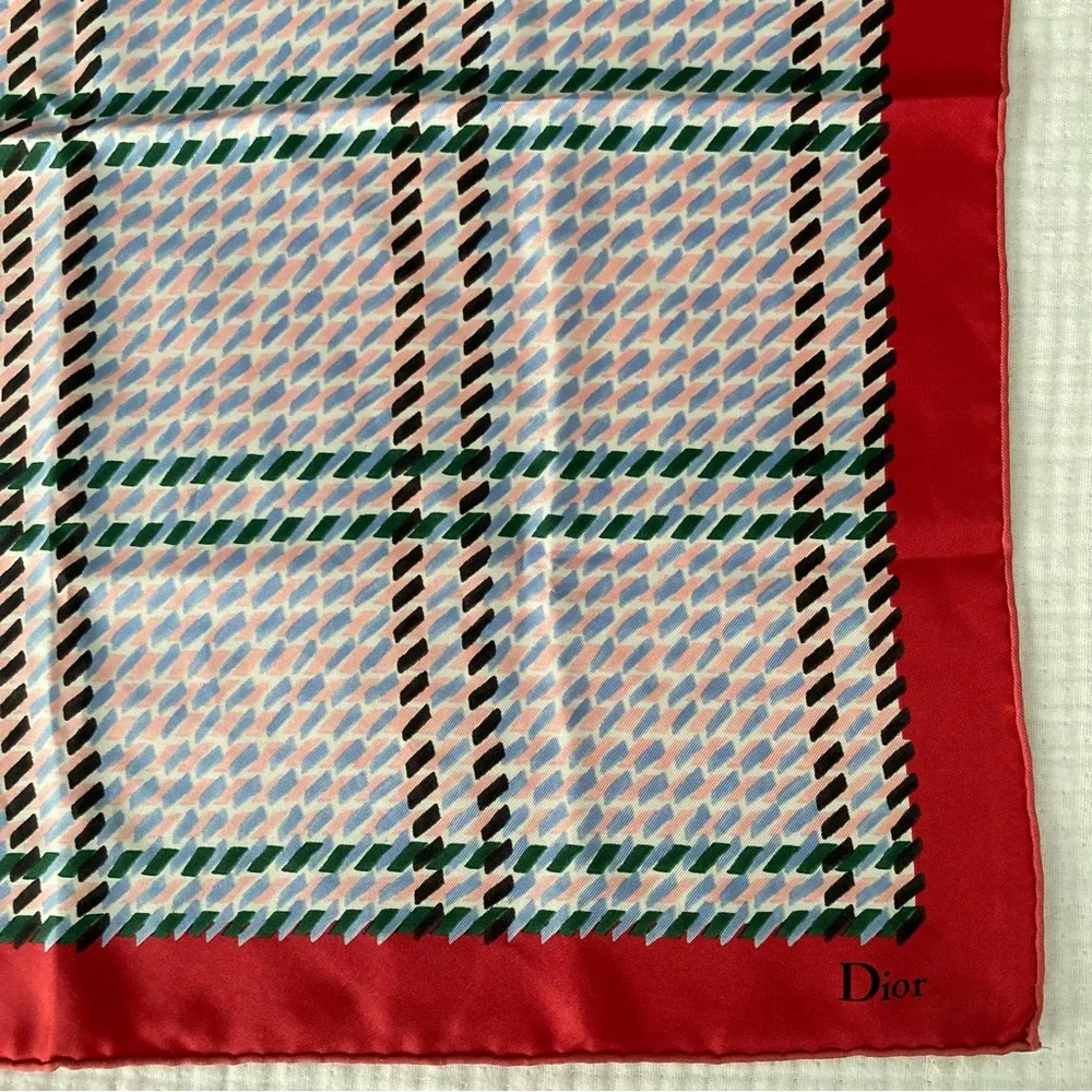Dior Silk Scarf Geometric Print Red - 21”